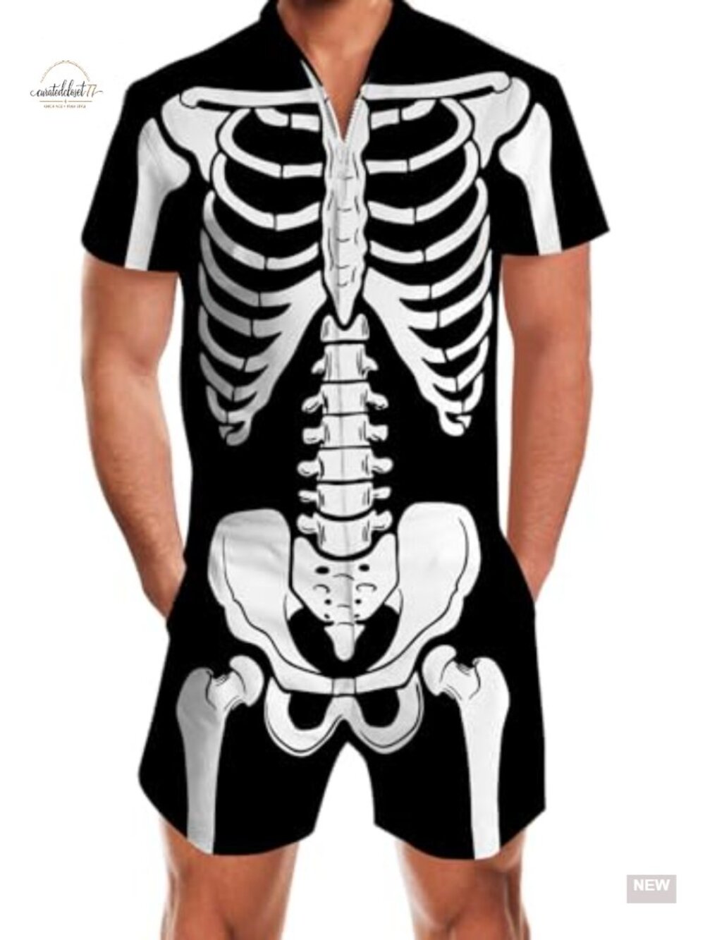 Men Halloween Romper Slim Fit Zip Short Sleeve Cargo Jumpsuit Cosplay